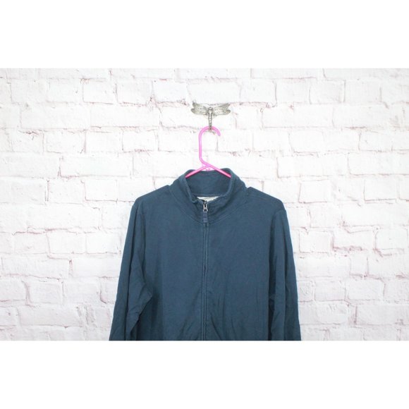 LL Bean Navy Blue Cotton Blend Robe Long Full Zip Size L Pet - Picture 2 of 12